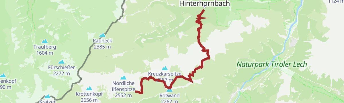 Route map: Hermann v. Barth Hütte - Enzensberger Weg - Hinterhornbach